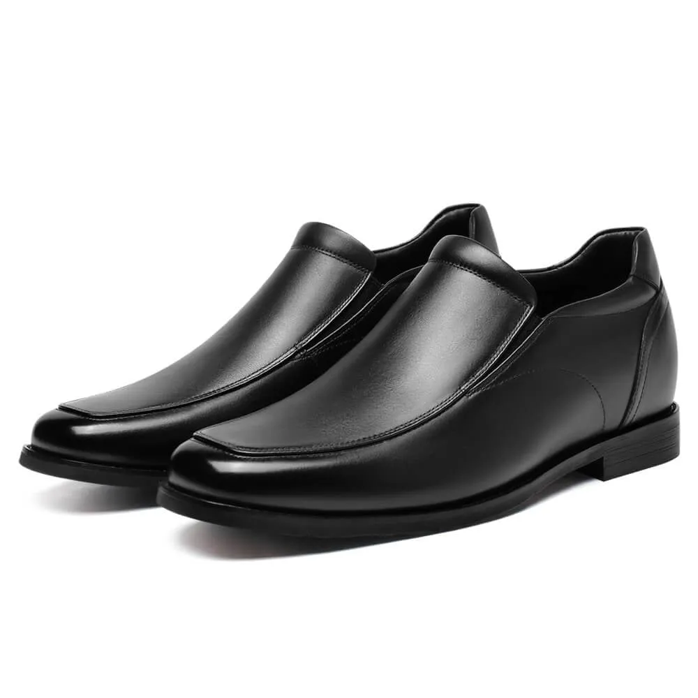 7 CM/2.76 Inches CMR CHAMARIPA Slip-On Height Increasing Shoes for Men - Black Calfskin Dress Shoes