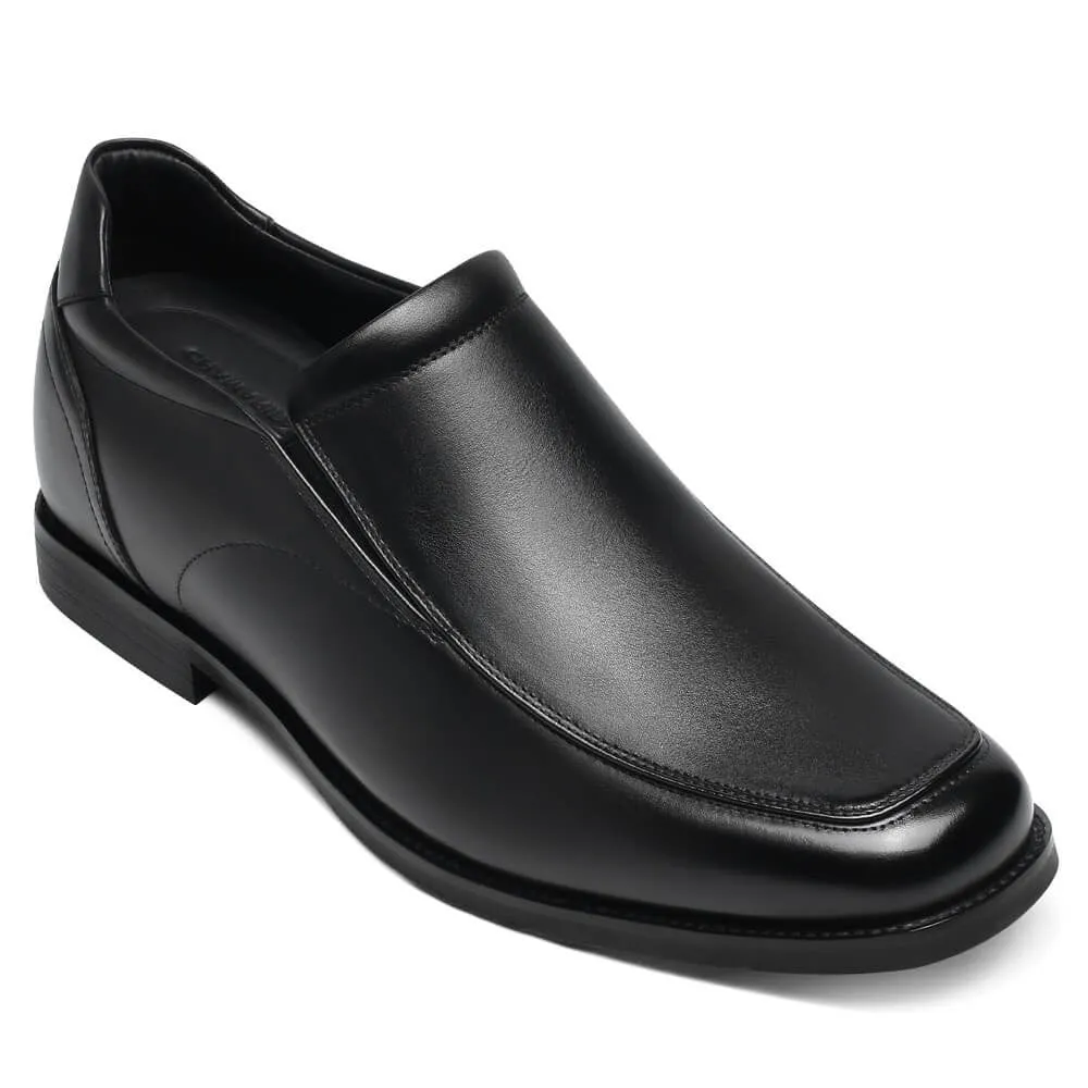 7 CM/2.76 Inches CMR CHAMARIPA Slip-On Height Increasing Shoes for Men - Black Calfskin Dress Shoes