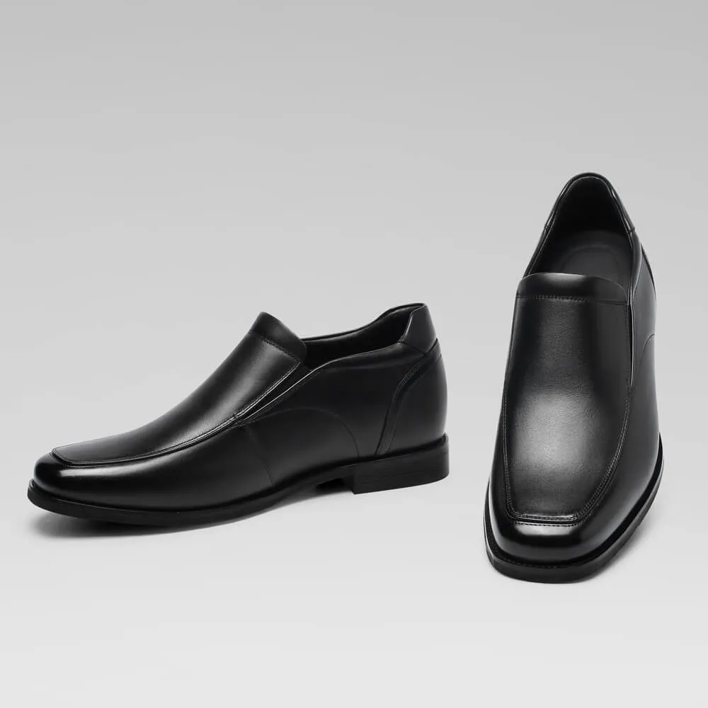 7 CM/2.76 Inches CMR CHAMARIPA Slip-On Height Increasing Shoes for Men - Black Calfskin Dress Shoes