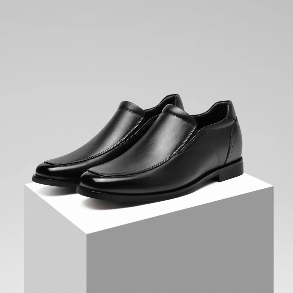 7 CM/2.76 Inches CMR CHAMARIPA Slip-On Height Increasing Shoes for Men - Black Calfskin Dress Shoes