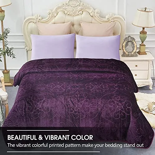 ABM UNLIMITED Ultra Soft Velvet Embossed Warm Korean Mink Blanket for Winter (Purple, Double Bed)