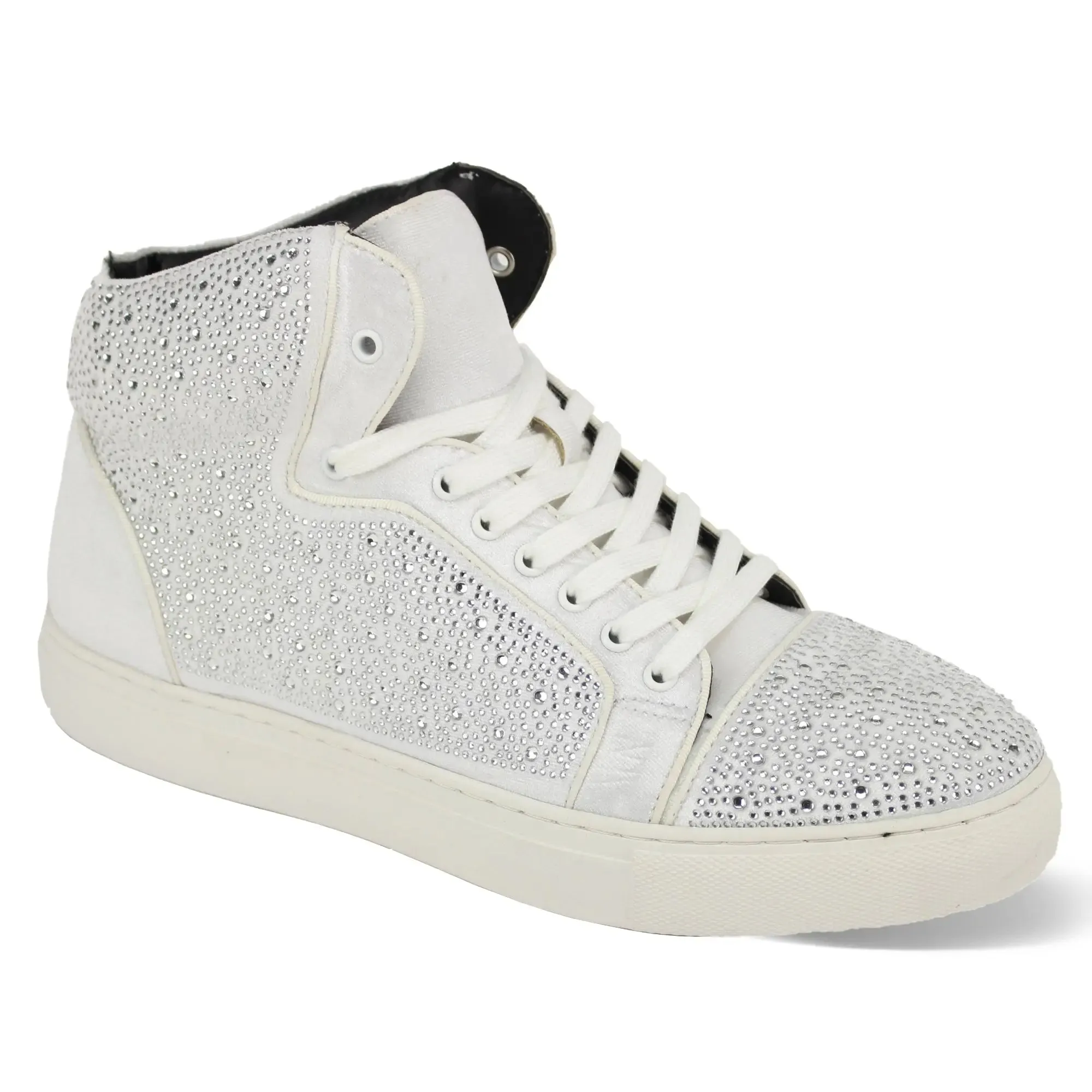 After Midnight Flash in White Jeweled High Top Sneakers