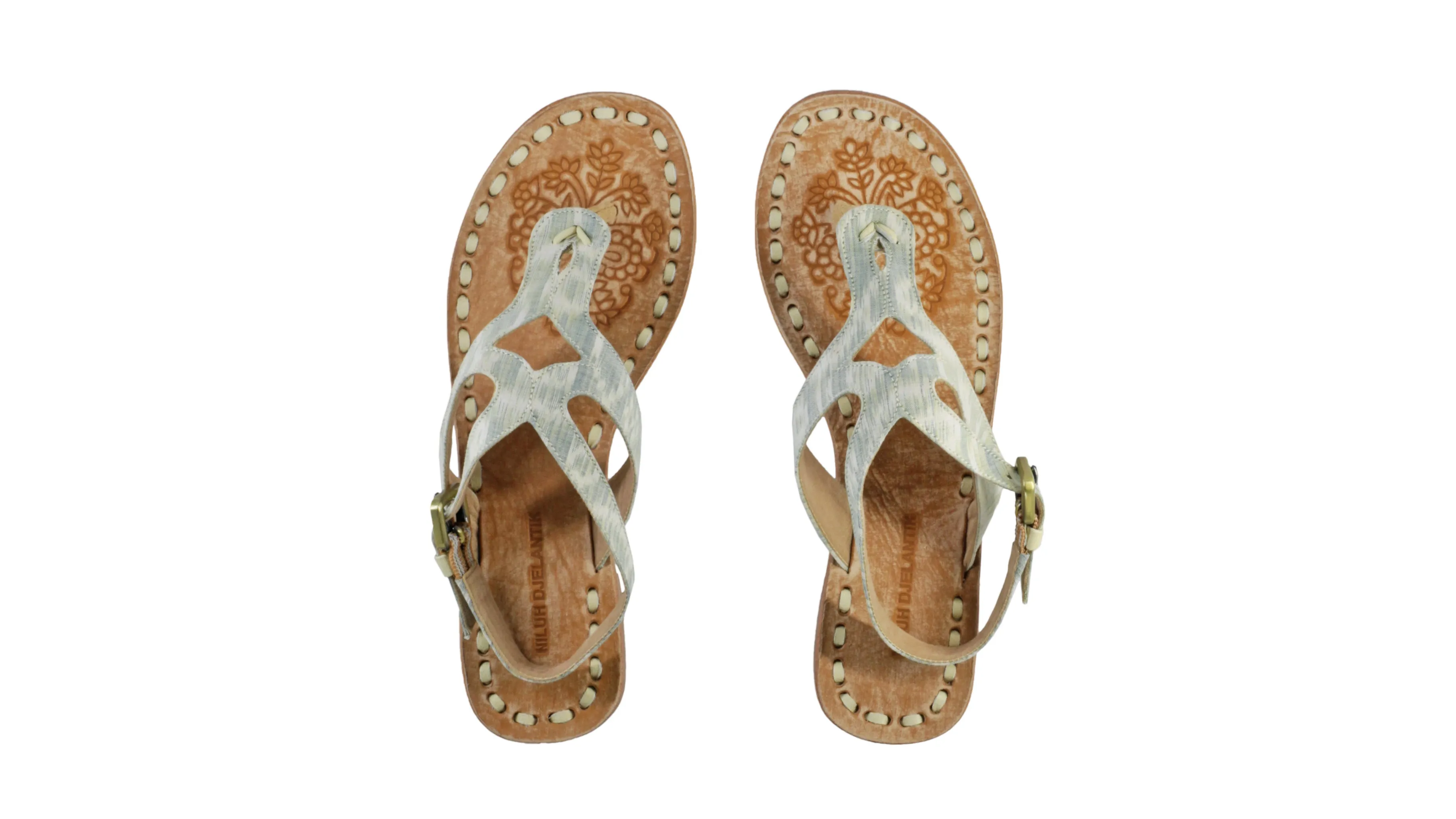 Agra 20mm Flats - Cream & Green Tenun Alam