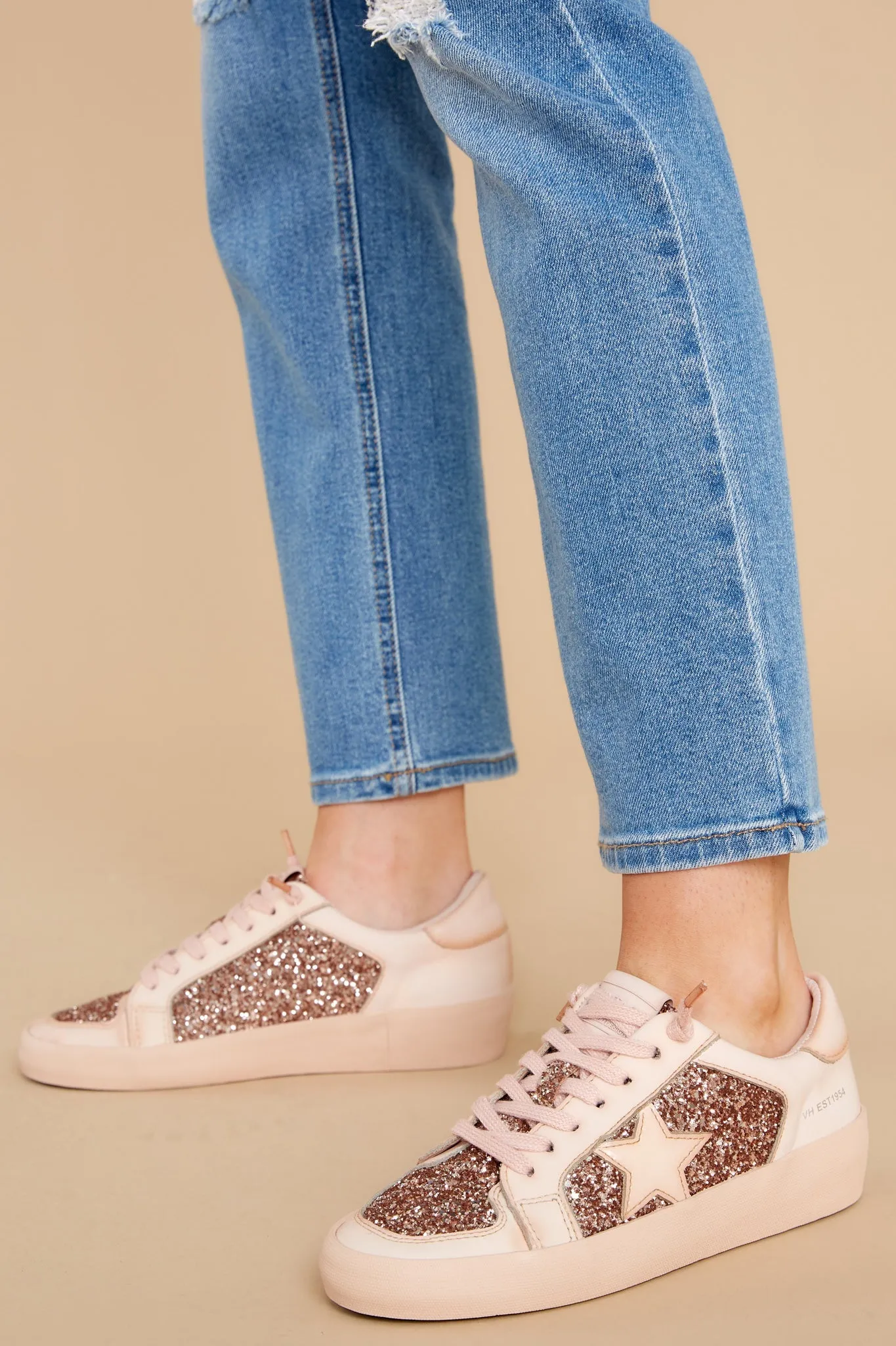 Alexis Beige Glitter Low Top Sneakers