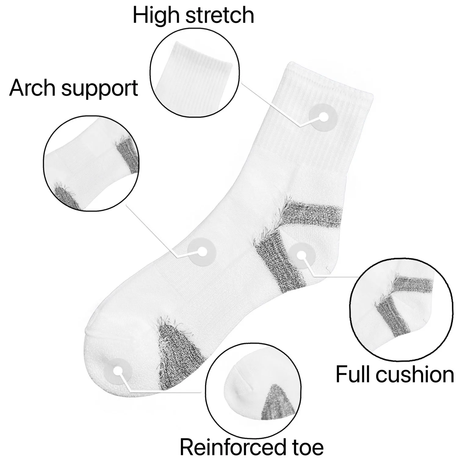 Bamboo Women Crew Socks Cushion Moisture Wicking Hiking Odor Resistant Compression Midweight Sock 5 Pairs