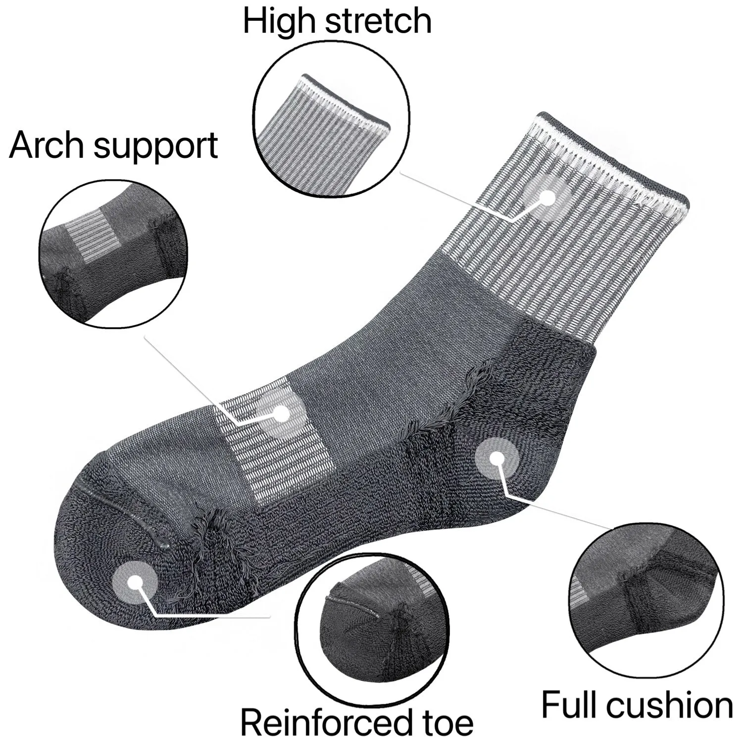 Bamboo Women Crew Socks Cushion Moisture Wicking Hiking Odor Resistant Compression Midweight Sock 5 Pairs