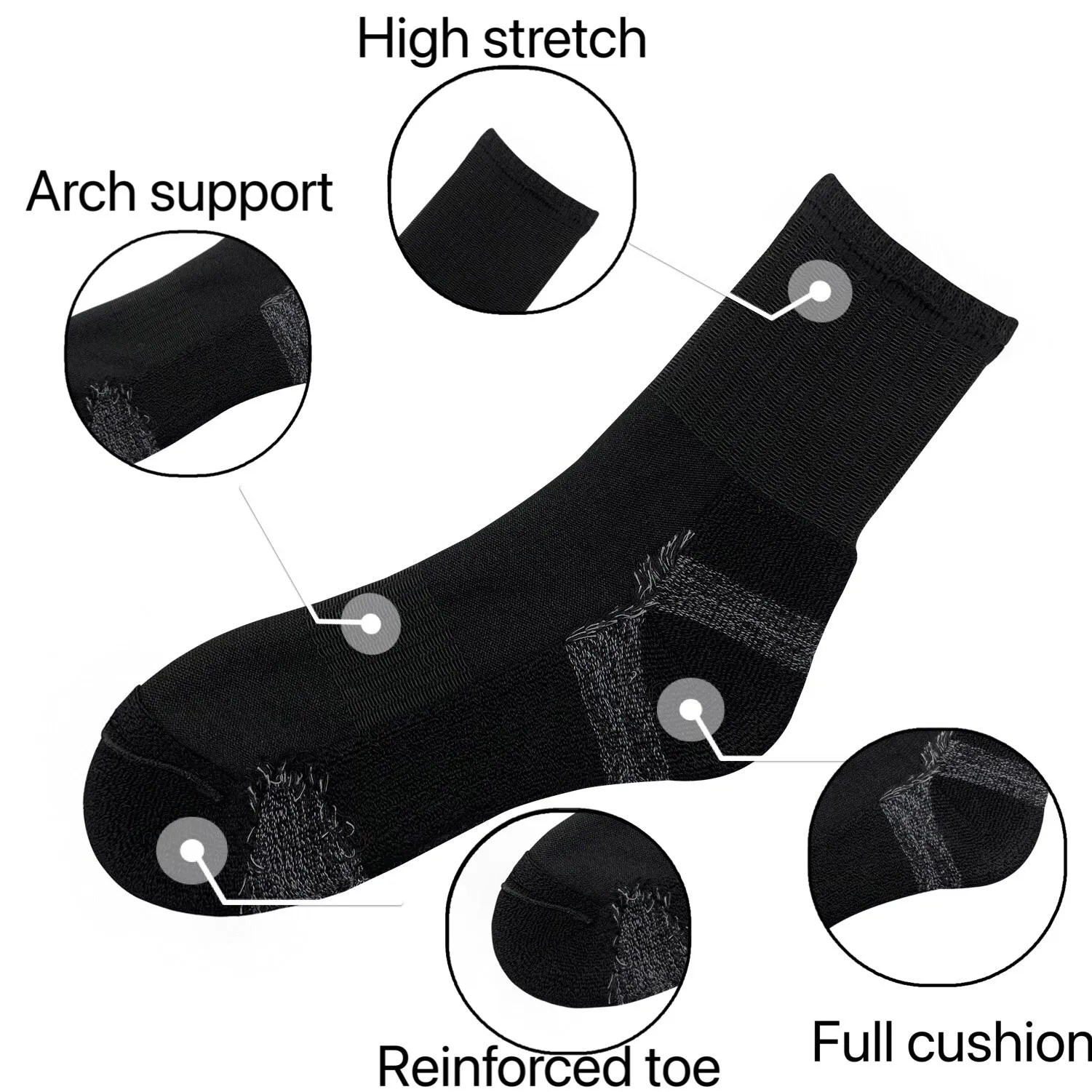 Bamboo Women Crew Socks Cushion Moisture Wicking Hiking Odor Resistant Compression Midweight Sock 5 Pairs