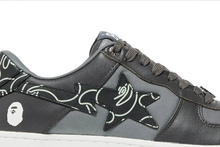 Bapesta Text Code Camo Sneakers - Charcoal, black