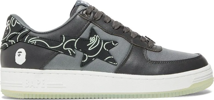 Bapesta Text Code Camo Sneakers - Charcoal, black