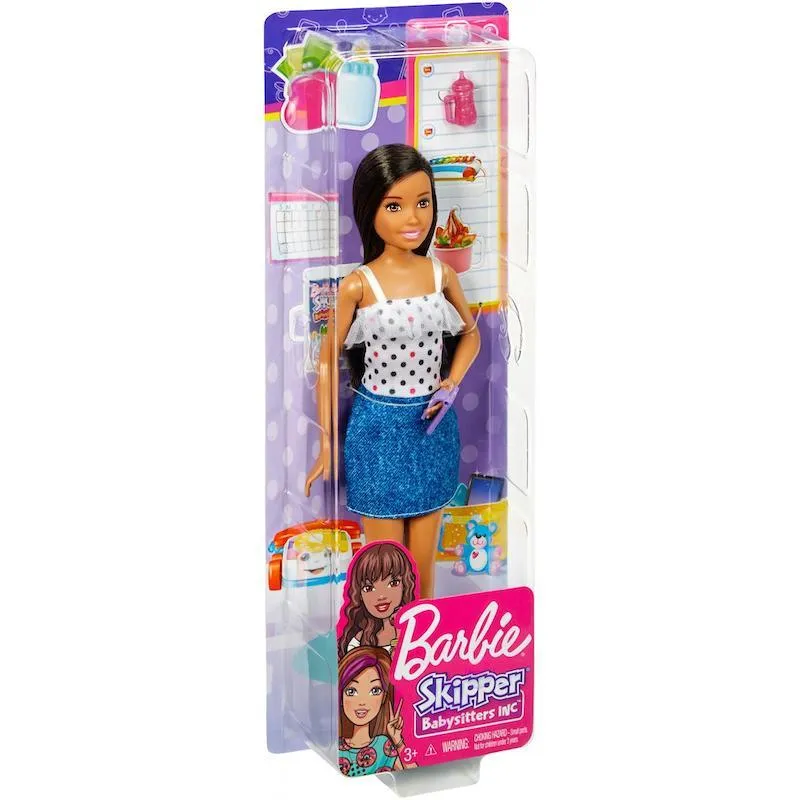 Barbie Babysitting Skipper Doll, Black Hair, with Phone and Baby Bottle