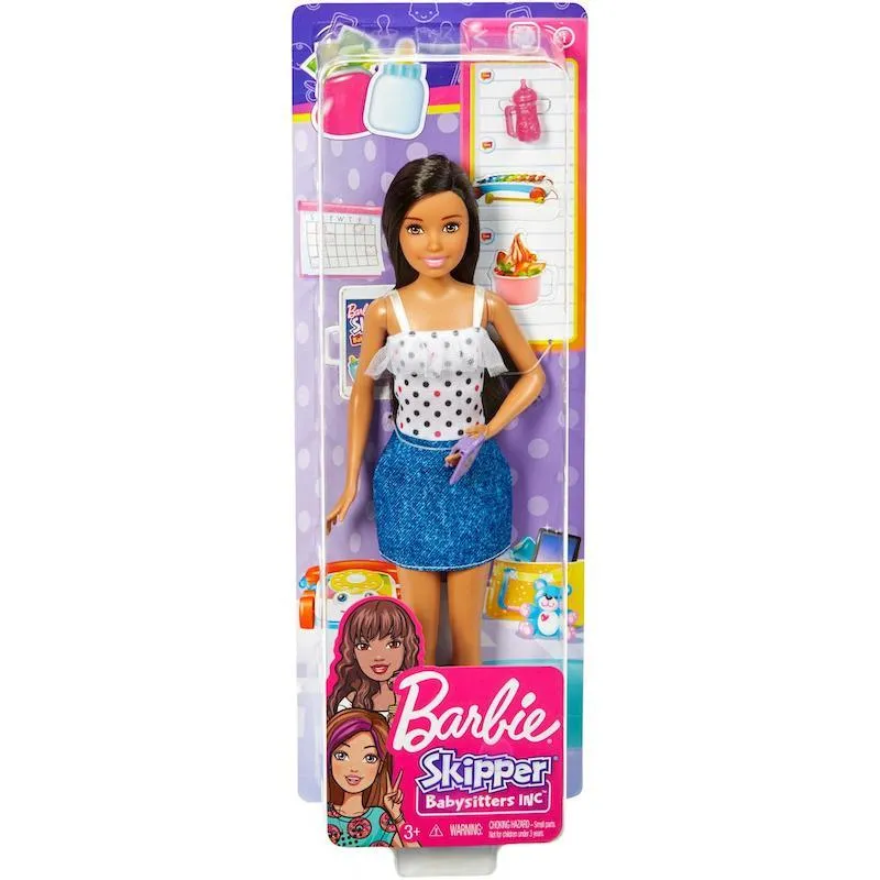 Barbie Babysitting Skipper Doll, Black Hair, with Phone and Baby Bottle