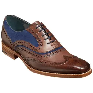 BARKER McClean Shoes - Mens Brogue - Ebony Hand Painted & Navy Suede