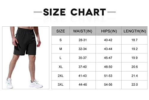 BGOWATU Men's Athletic Hiking Shorts Stretch Quick Dry Sports Gym Shorts with Zipper Pockets for Fishing Travel Black XXXL