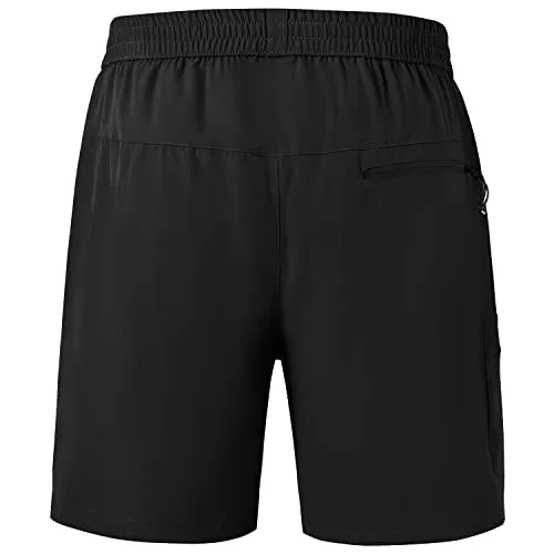 BGOWATU Men's Athletic Hiking Shorts Stretch Quick Dry Sports Gym Shorts with Zipper Pockets for Fishing Travel Black XXXL