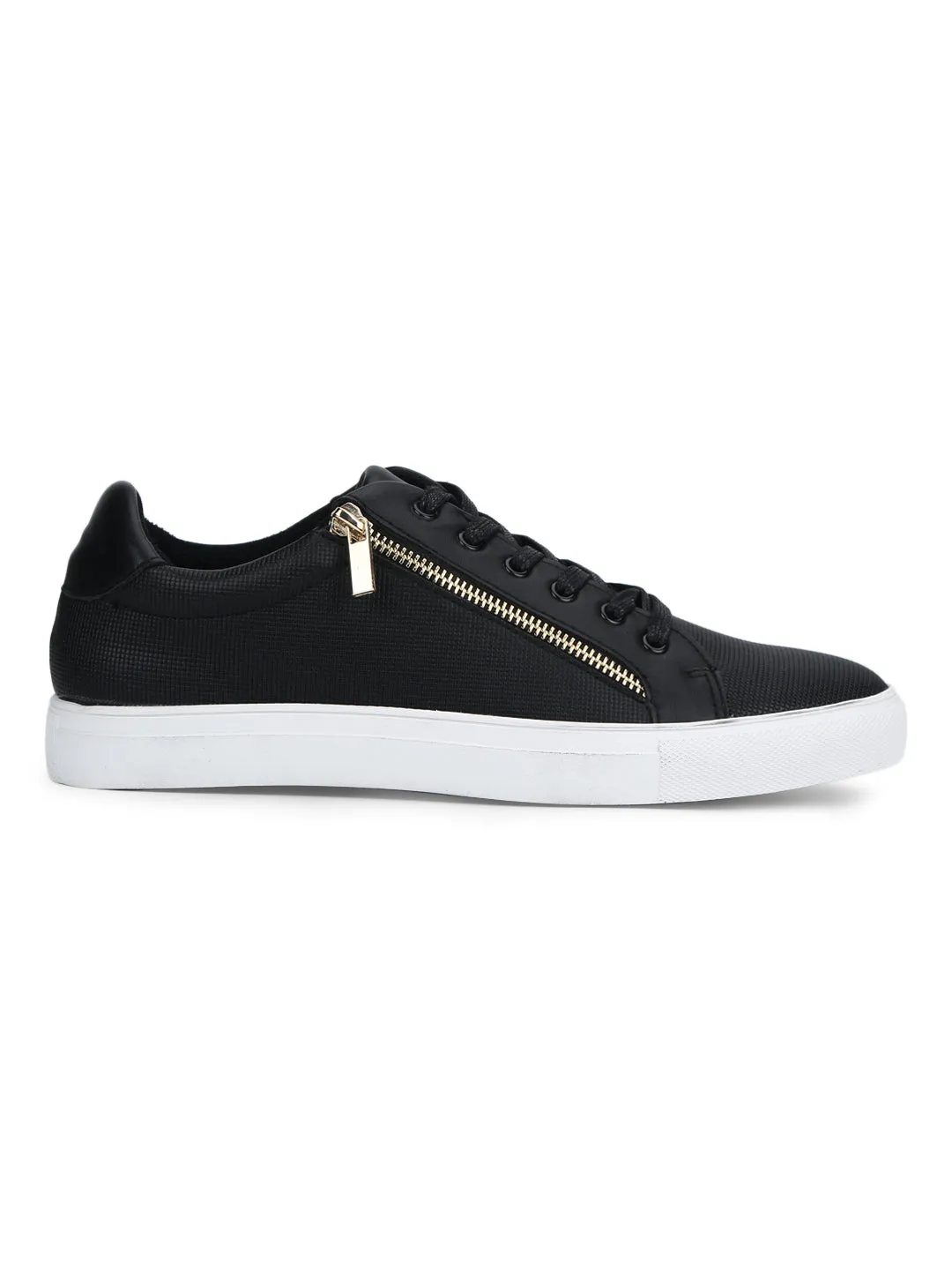 Black PU Lace-Up Men Sneakers