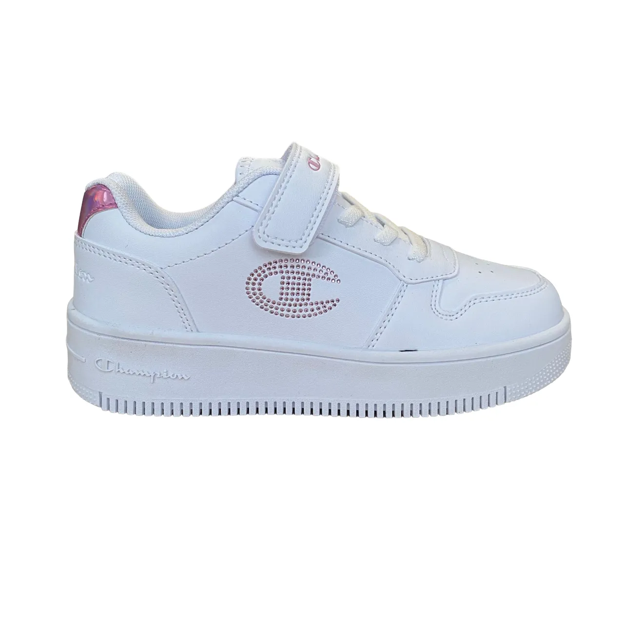 Champion scarpa sneakers da ragazza con con logo glitterato S32872-WW010 bianco-rosa