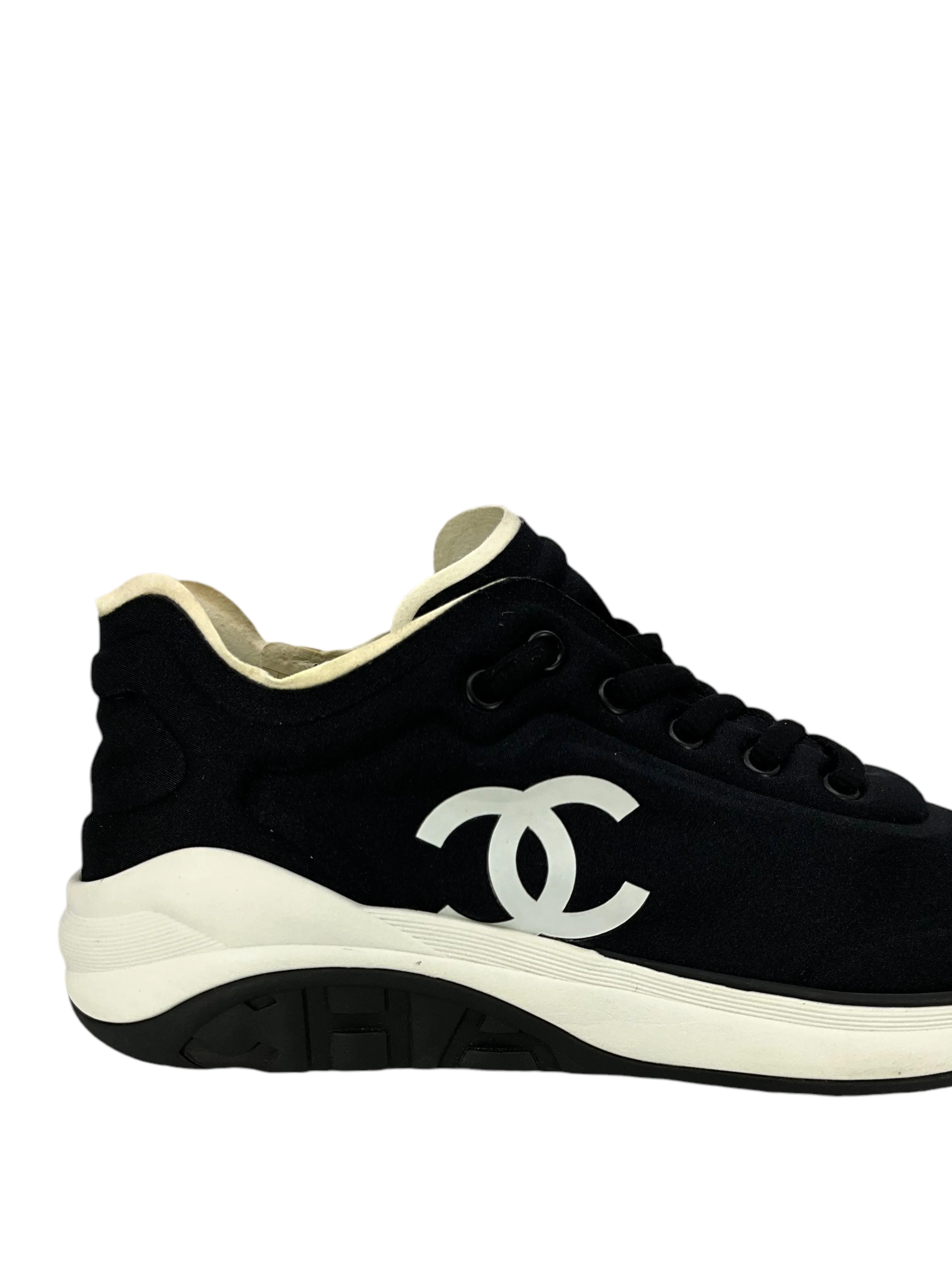 CHANEL Lycra Fabric CC Logo Sneakers Size 9