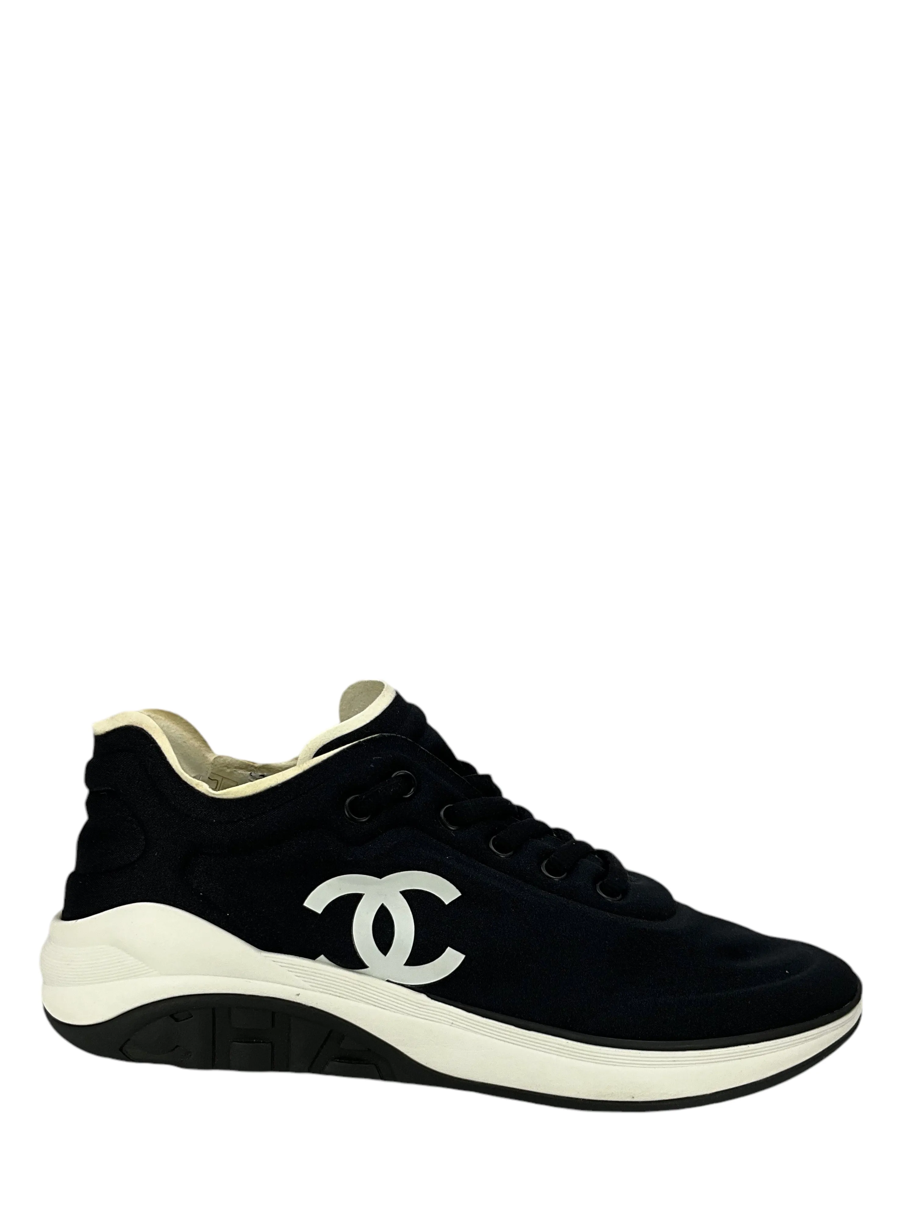 CHANEL Lycra Fabric CC Logo Sneakers Size 9