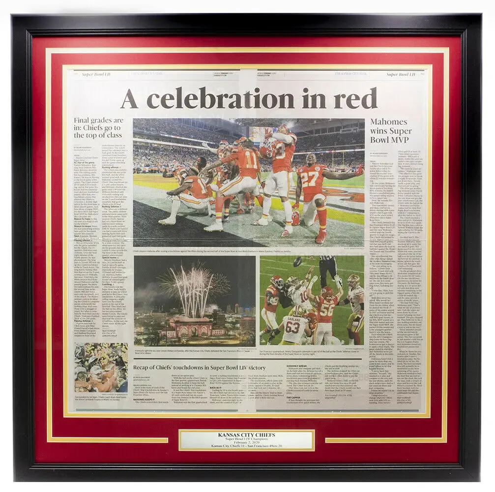 Chiefs Framed 18x30 Feb 3 '20 SB 54 Kansas City Star Celebration Paper