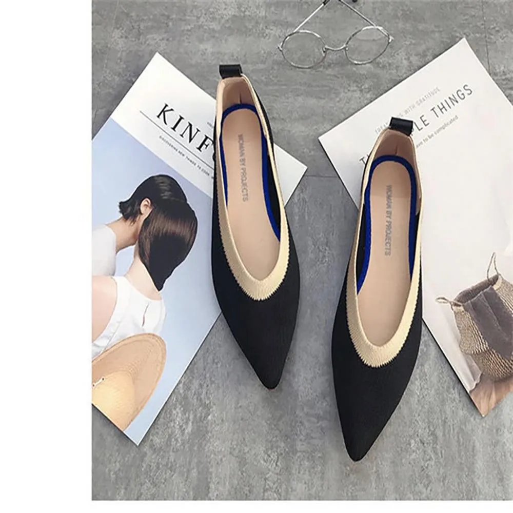 Classy and Breathable Flats Knitted Pointed Shoes