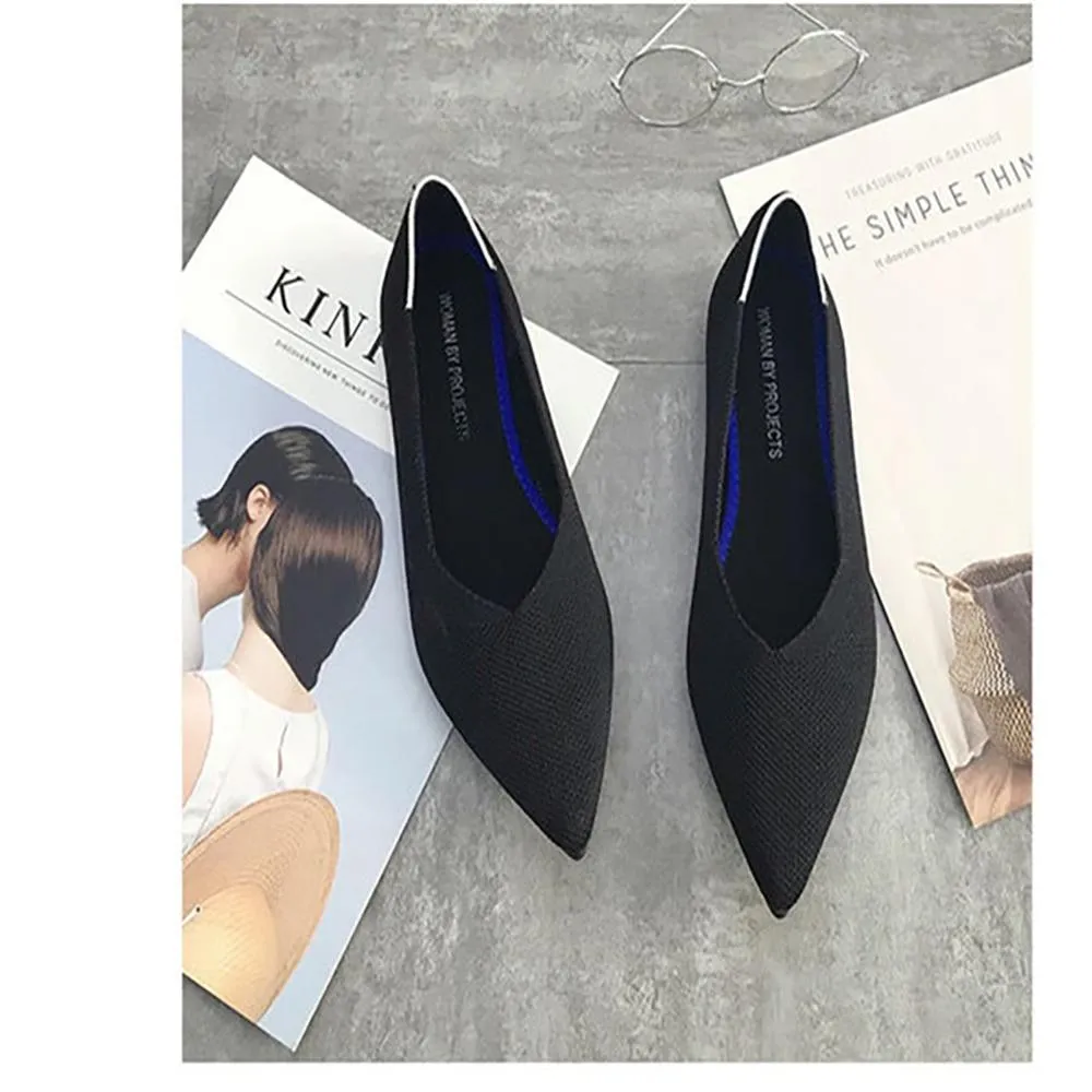 Classy and Breathable Flats Knitted Pointed Shoes