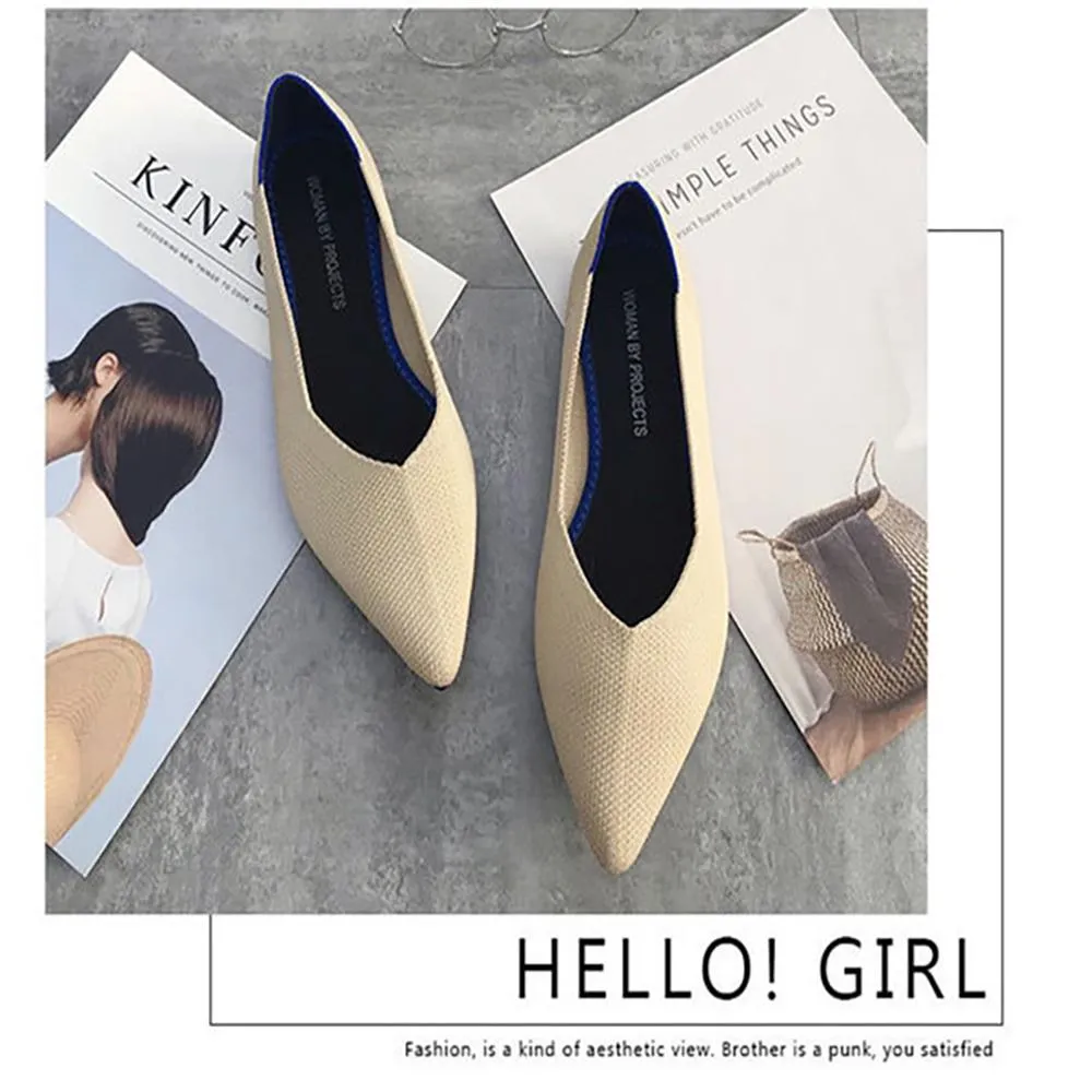 Classy and Breathable Flats Knitted Pointed Shoes