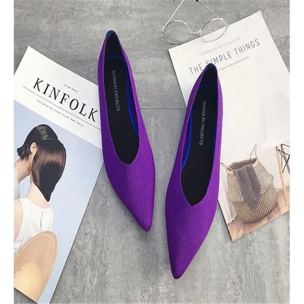 Classy and Breathable Flats Knitted Pointed Shoes