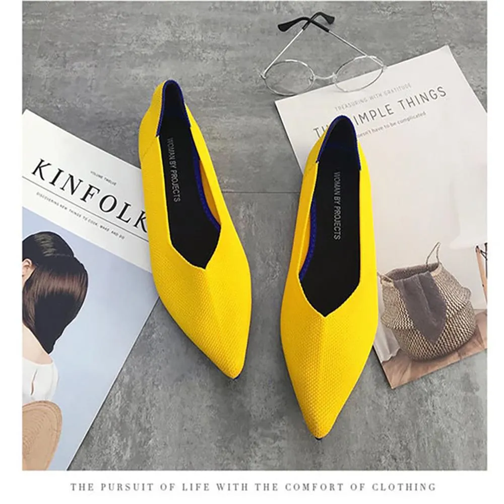 Classy and Breathable Flats Knitted Pointed Shoes