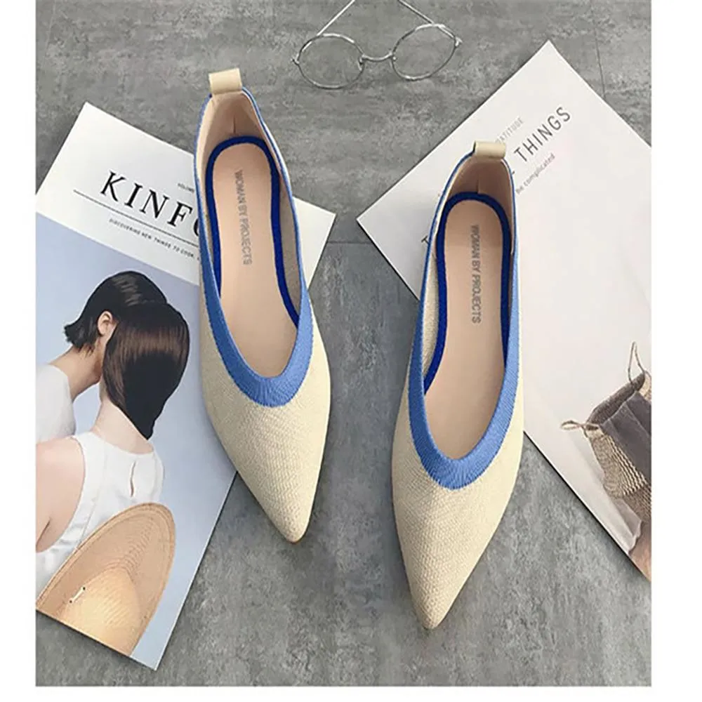 Classy and Breathable Flats Knitted Pointed Shoes