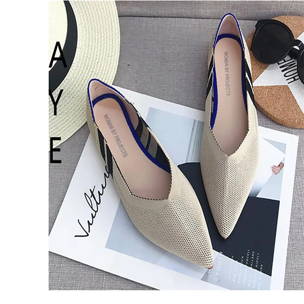 Classy and Breathable Flats Knitted Pointed Shoes