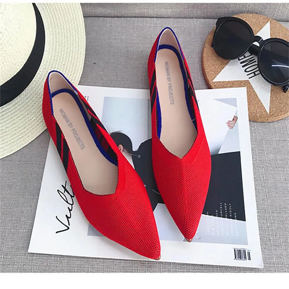 Classy and Breathable Flats Knitted Pointed Shoes