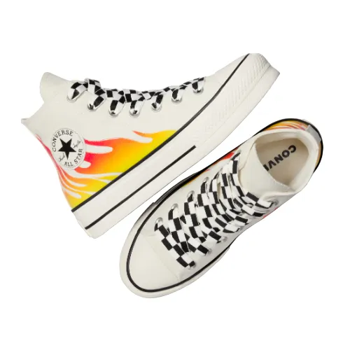 Converse scarpa sneakers da donna con zeppa Chuck Taylor All Star Lift Flames A07892C airone-rosso smalto-nero