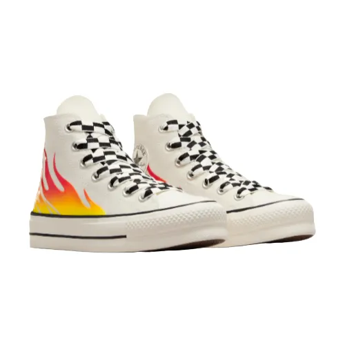 Converse scarpa sneakers da donna con zeppa Chuck Taylor All Star Lift Flames A07892C airone-rosso smalto-nero