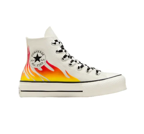 Converse scarpa sneakers da donna con zeppa Chuck Taylor All Star Lift Flames A07892C airone-rosso smalto-nero