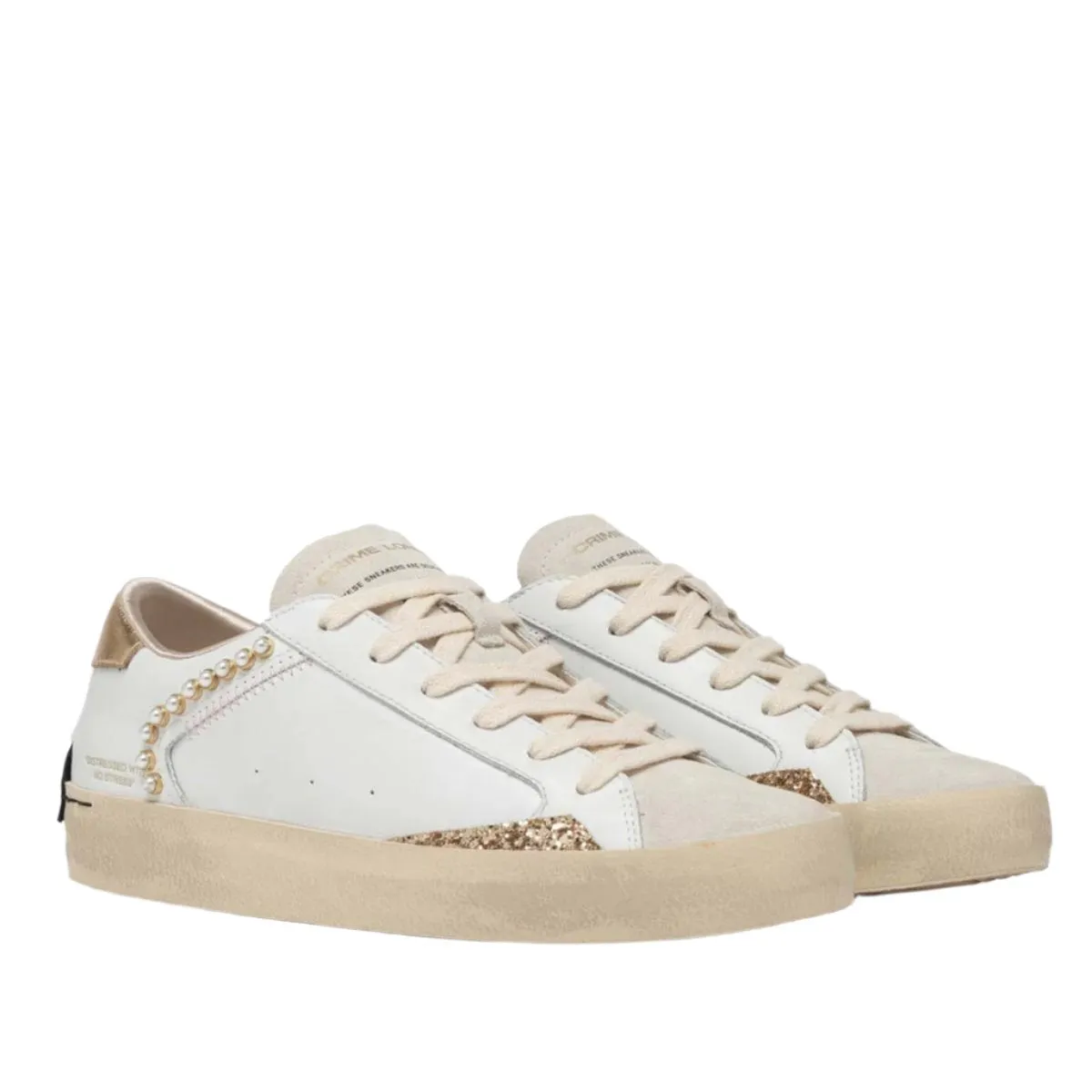 CRIME LONDON DISTRESSED OYSTER WHITE SNEAKERS