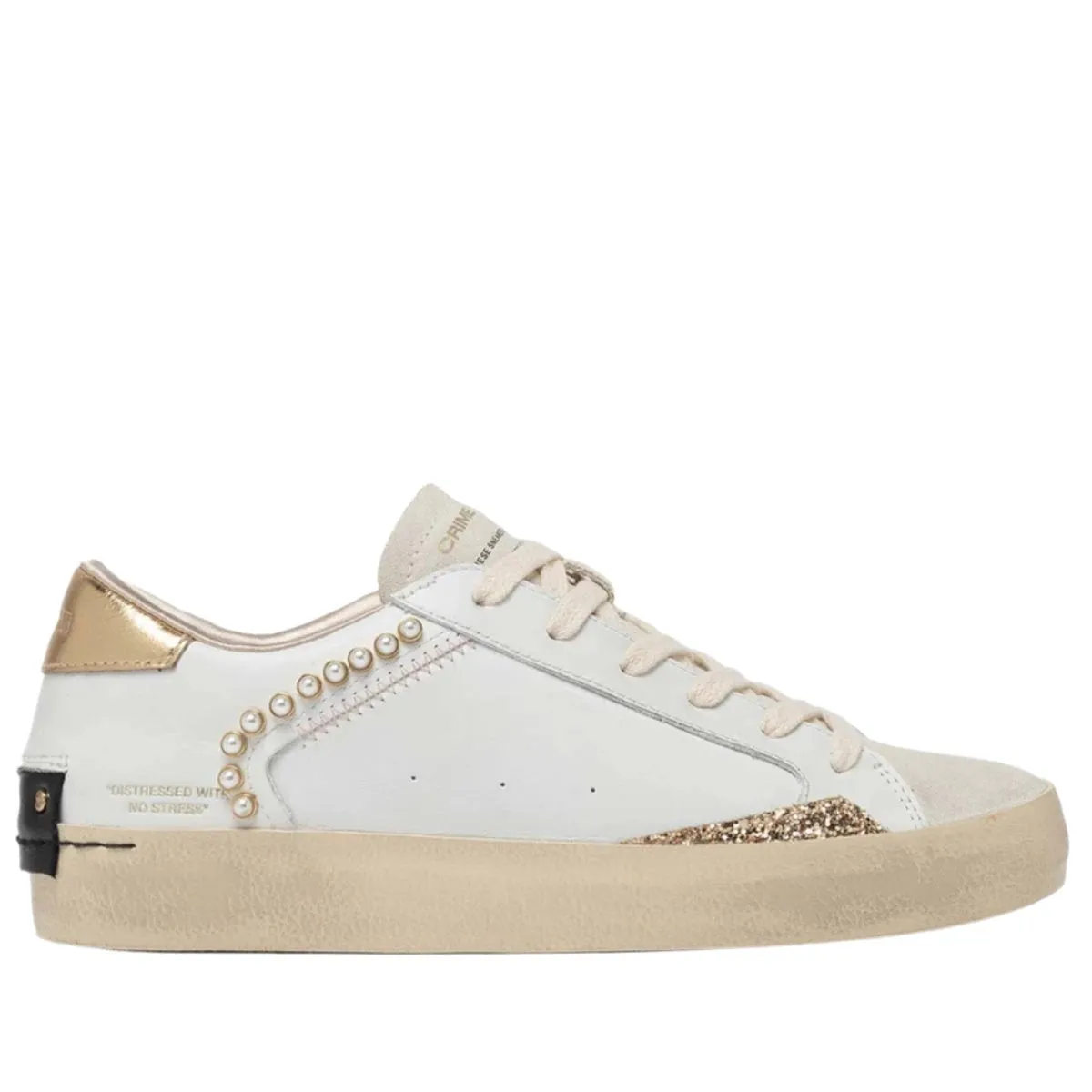 CRIME LONDON DISTRESSED OYSTER WHITE SNEAKERS