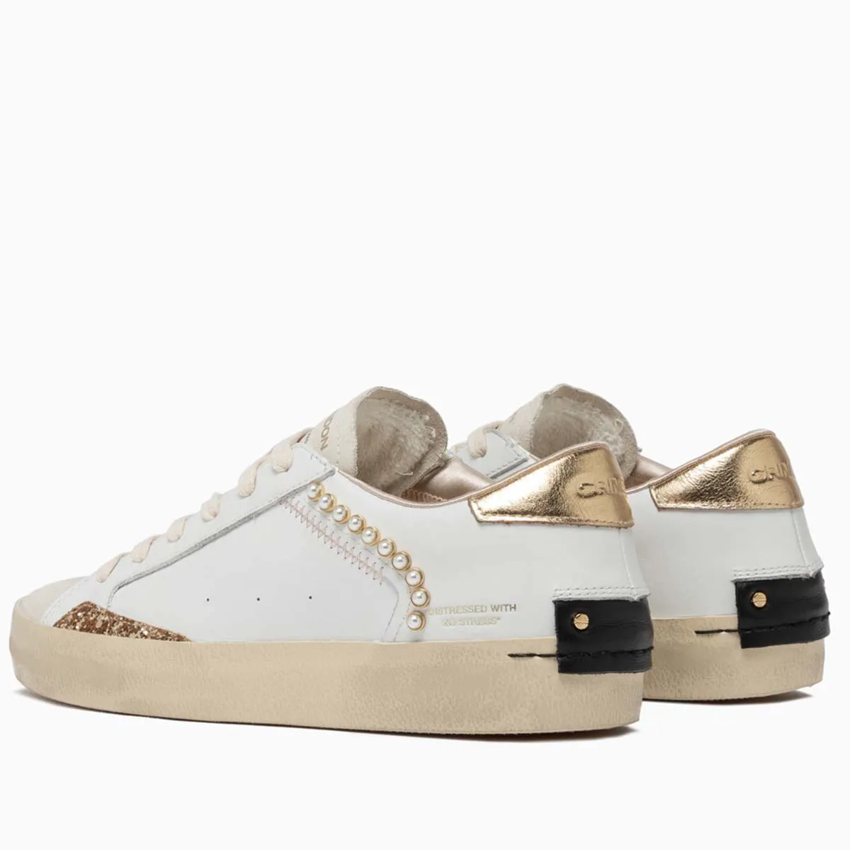 CRIME LONDON DISTRESSED OYSTER WHITE SNEAKERS