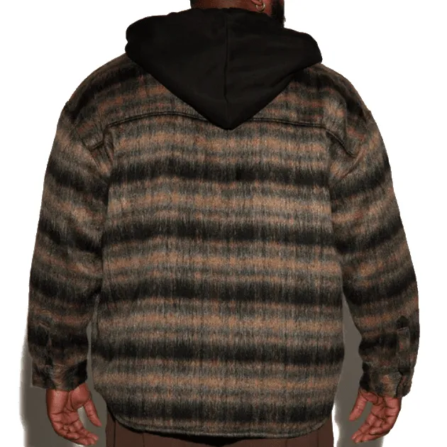 Dark Brown Plaid Mohair Hooded Jacket