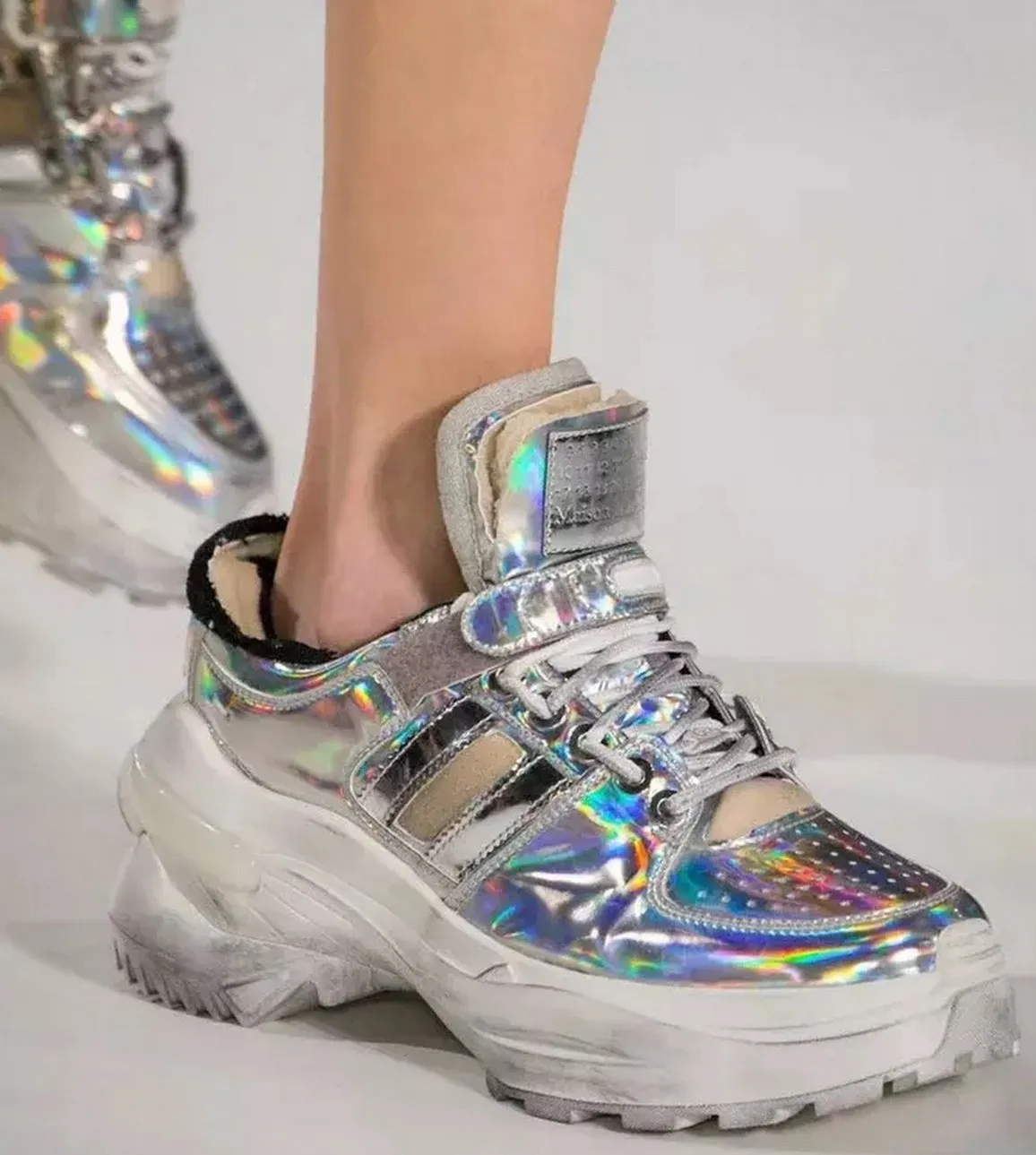 Deconstructed Silver Chunky Sneakers