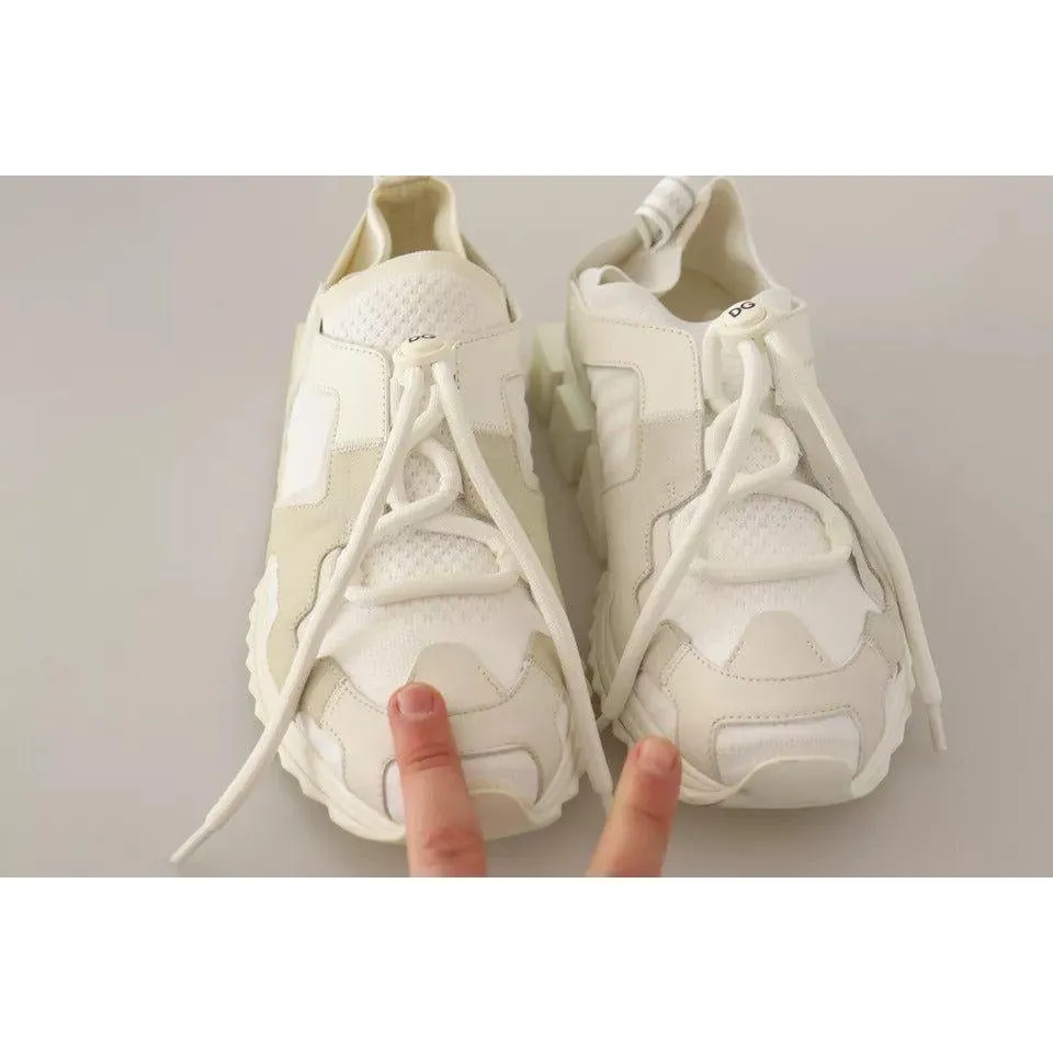 Dolce & Gabbana White Fabric Suede Sorrento Lace Up Sneakers Shoes