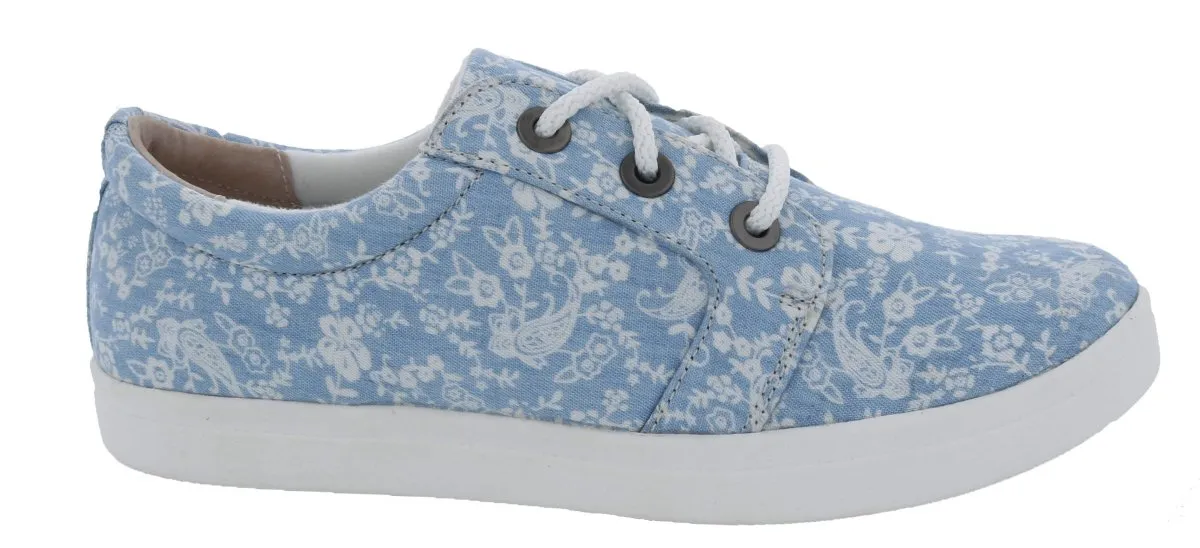 Drew Ruby Women's Orthotics Lace Up Sneakers 19172-37 In Blue Floral Canvas