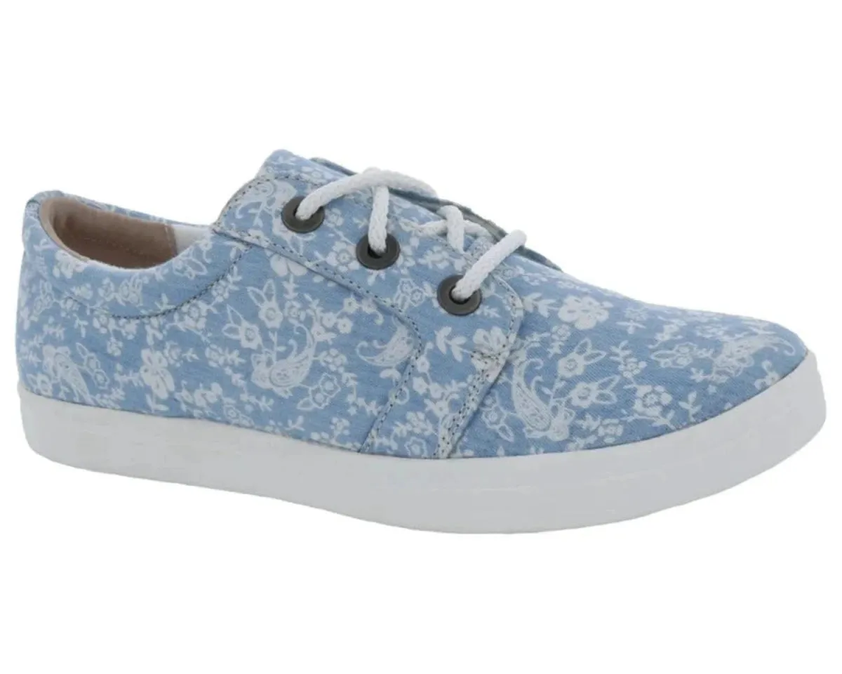 Drew Ruby Women's Orthotics Lace Up Sneakers 19172-37 In Blue Floral Canvas