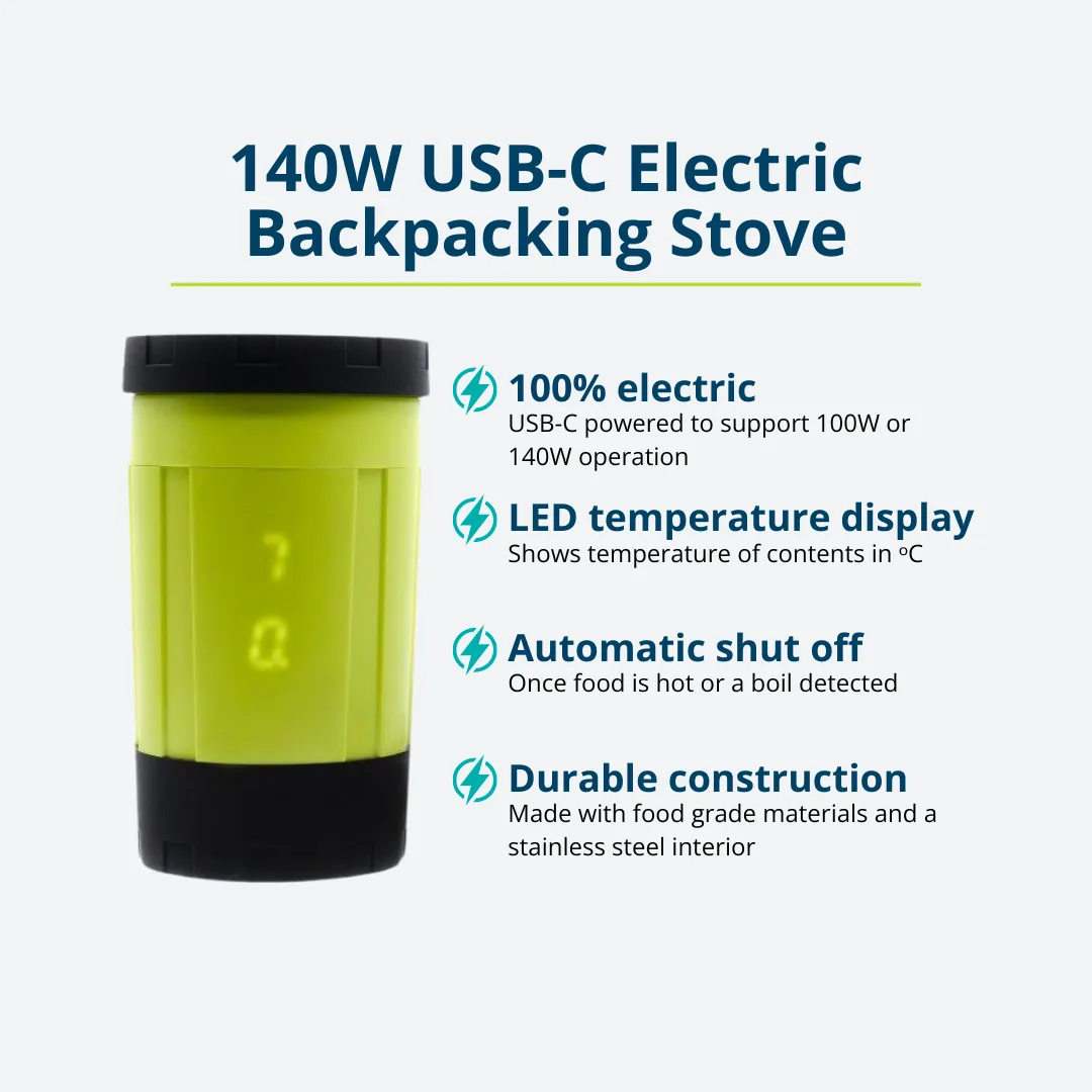 EcoSimmer 140W Electric Backpacking Stove | Simmer Anywhere Bundle (Battery   AC   DC Adapters)