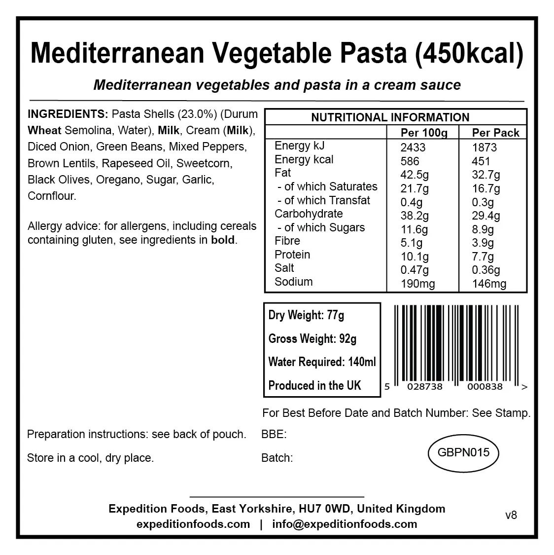 Expedition Foods Mediterranean Vegetable Pasta