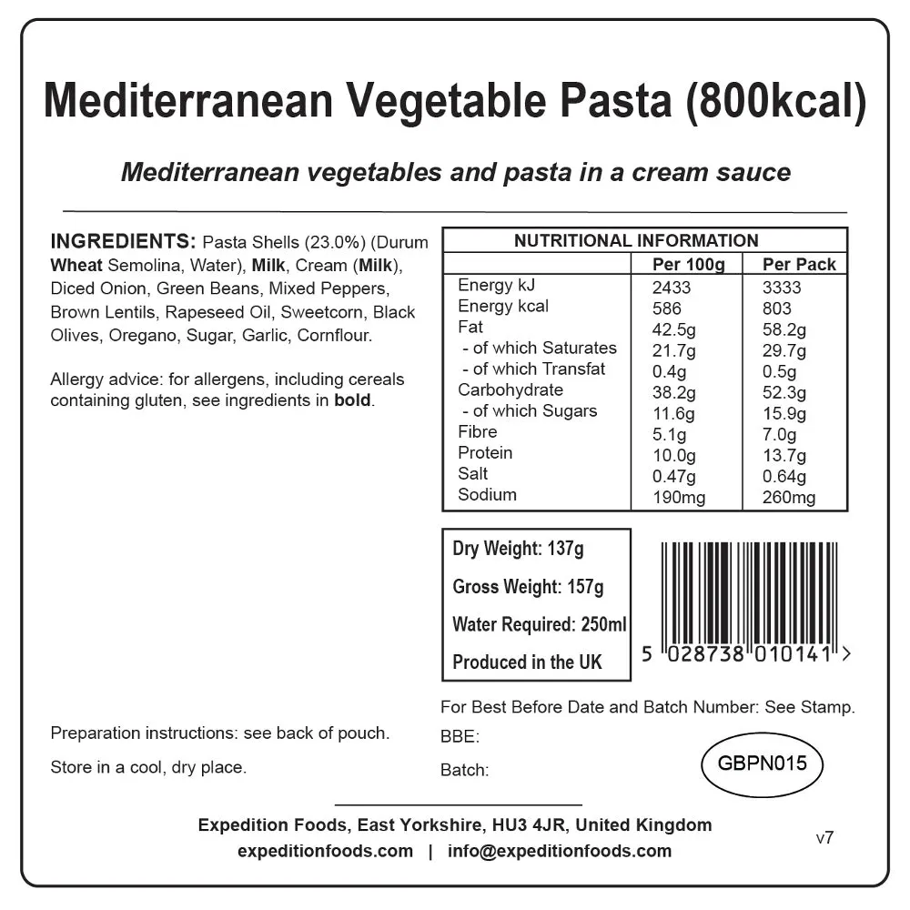 Expedition Foods Mediterranean Vegetable Pasta