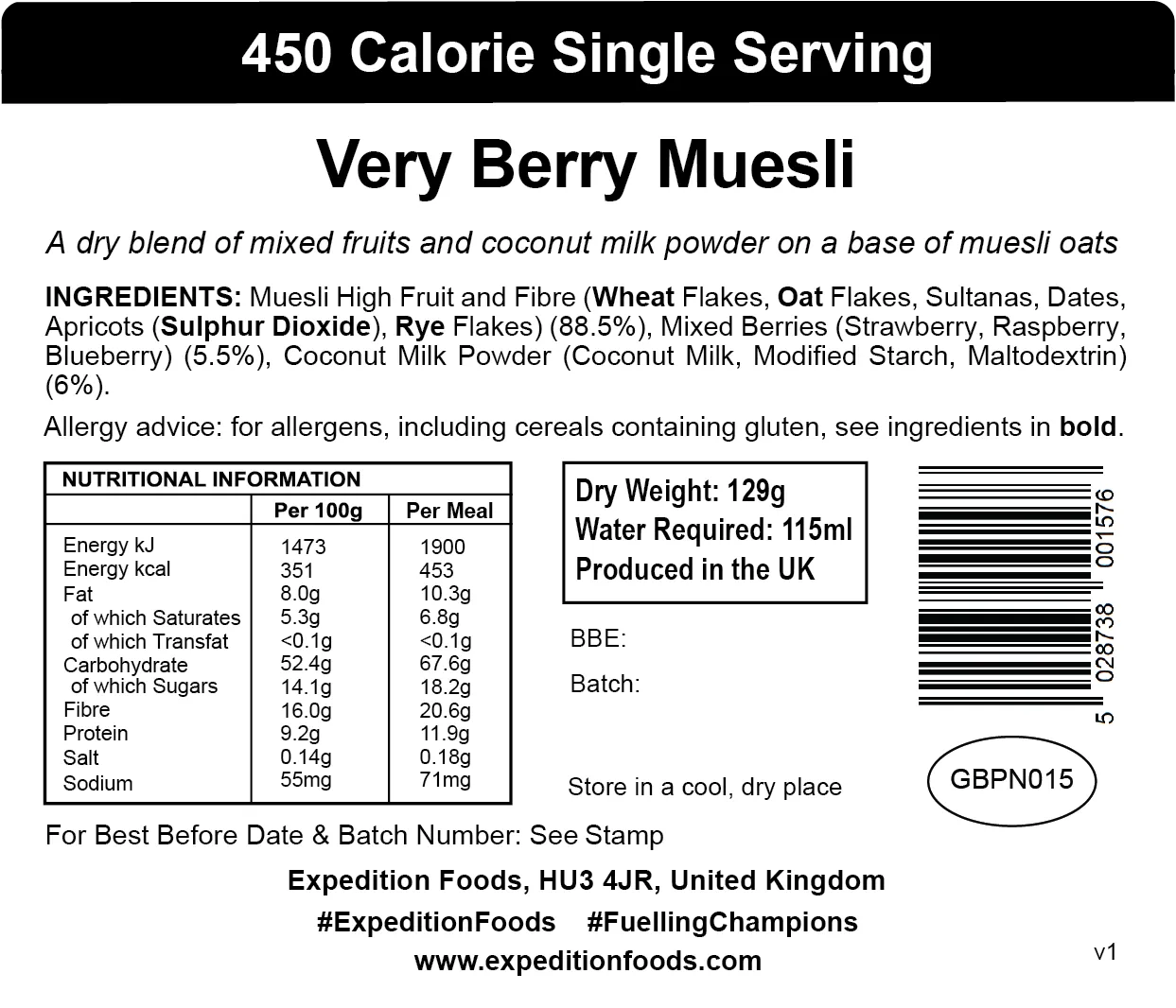 Expedition Foods Vegan Very Berry Muesli