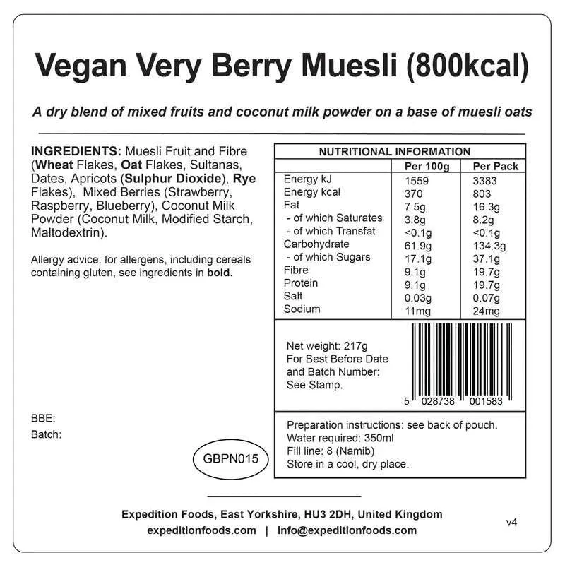 Expedition Foods Vegan Very Berry Muesli