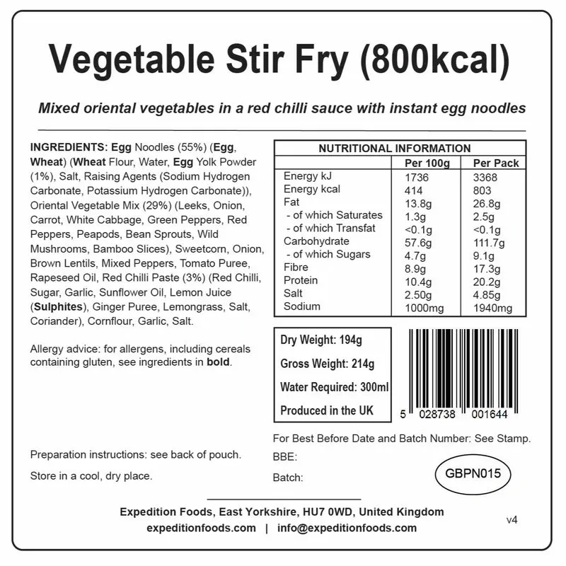 Expedition Foods Vegetable Stir Fry