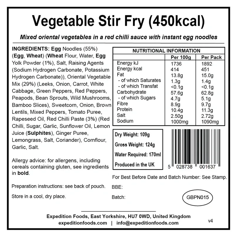 Expedition Foods Vegetable Stir Fry