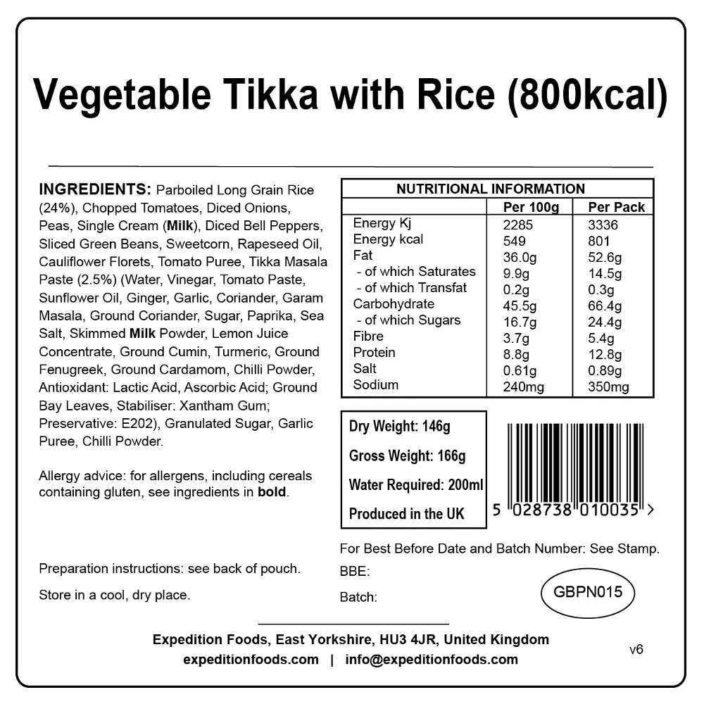 Expedition Foods Vegetable Tikka with Rice